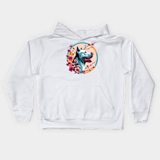 Joyful Dogo Argentino Amidst Spring Cherry Blossoms Kids Hoodie